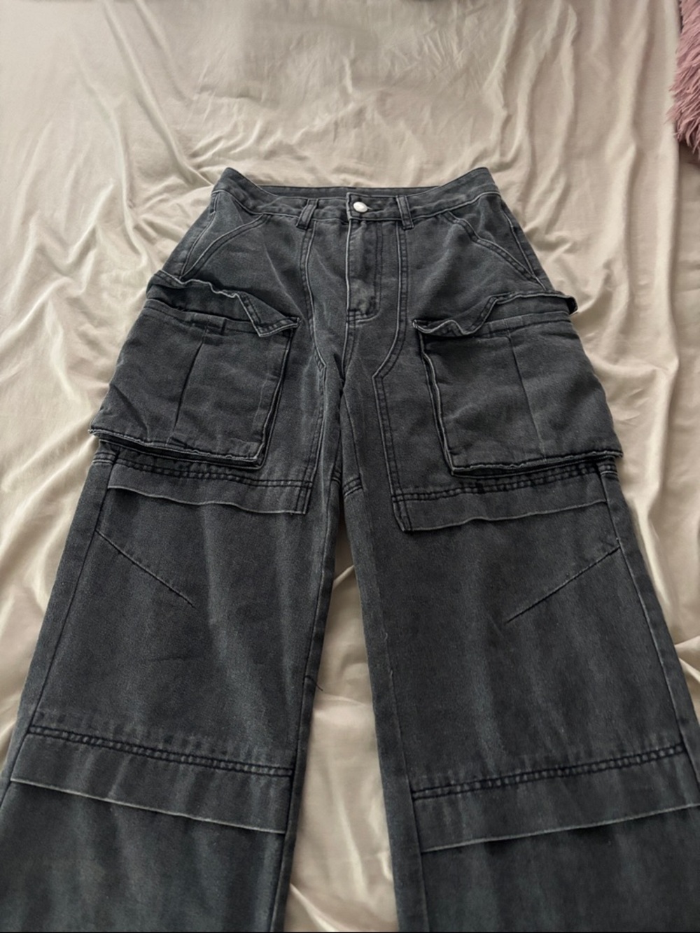 SHEIN Black High-Rise Wide-Leg Cargo Jeans